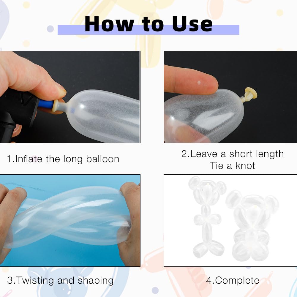 260Q Long Balloons, 100 PCS Clear Twisting Animal Balloons Magic Balloons Clear Long Skinny Latex Balloons Clown Balloon Long Balloon Animals Shape for Birthday Weddings Party Decoration Balloon