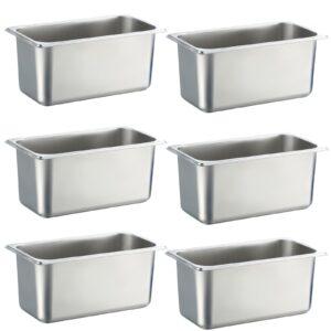 6 pcs 1/3 size stainless steel steam pan, 6 inch deep, steam table pan, hotel pans 1/3 restaurant buffet trays for catering (1/3), silver