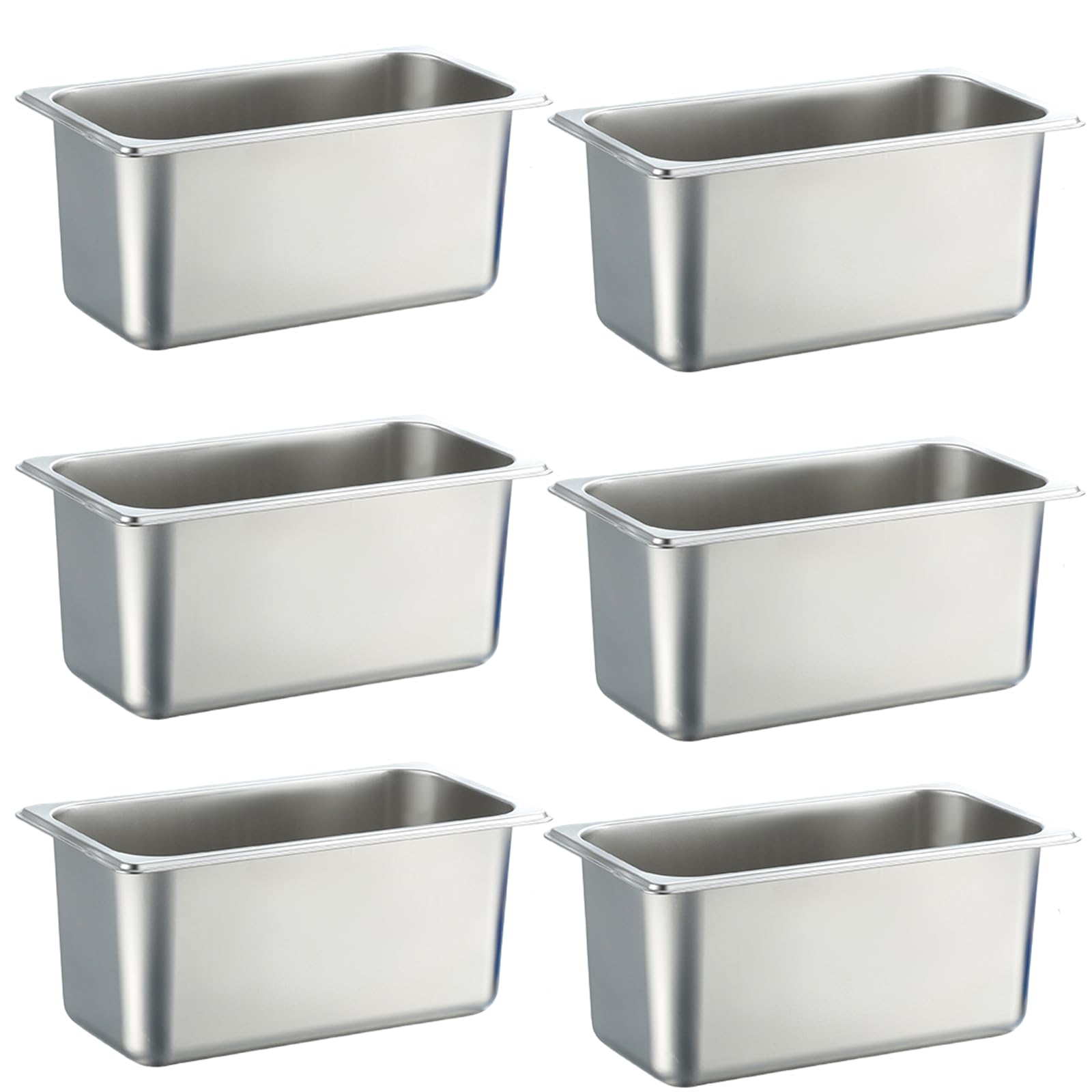 6 Pcs 1/3 Size Stainless Steel Steam Pan, 6 Inch Deep, Steam Table Pan, Hotel Pans 1/3 Restaurant Buffet Trays for Catering (1/3), Silver