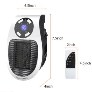 Portable Plug in Heater, 500W Electric Small Space Heater Indoor with Overheat Protection, Adjustable Electronic Thermostat, Precise LED Display Plug in Wall Heaters for Indoor Use