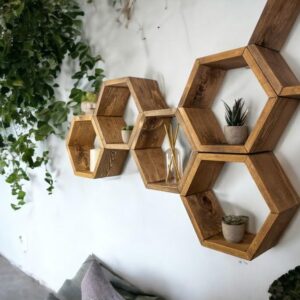 MUOSI Hexagon Shelves, Plant Shelves, Wide Hexagons Shelves, Honeycomb Shelves, Wall Decor （ Provincial I*Set of 6 Hexagons ）