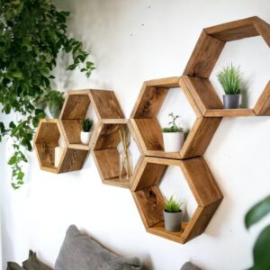 MUOSI Hexagon Shelves, Plant Shelves, Wide Hexagons Shelves, Honeycomb Shelves, Wall Decor （ Provincial I*Set of 6 Hexagons ）