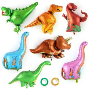 dinosaur foil balloons, 8 pcs cartoon dinosaur mylar balloons, giant dino animal balloons for dinosaur birthday party decorations baby shower gender reveal