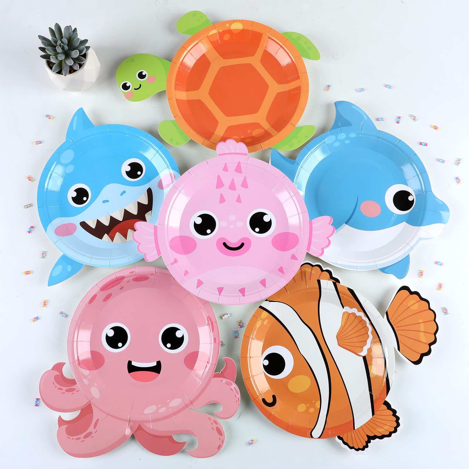 60pcs Ocean Animal Party Paper Plates Sea Animal Shaped Plates Party Supplies Under the Sea Tableware for Kids Boys Girls Birthday Preschool Classroom Underwater Creatures Baby Shower Party Favors 7"