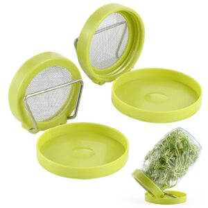 sprouting lid, plastic mesh screen cover cap with draining stand and tray, germination kit sprouter maker for wide mouth jars, grow bean sprouts, broccoli seeds, alfalfa, salad greens