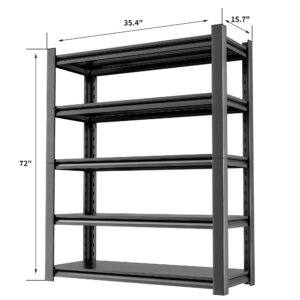 OLLRRACT Storage Shelves Garage Shelving Heavy Duty - 72''H Garage Shelves Adjustable 5 Tier Metal Shelving Unit Storage Rack Shelving Industrial Utility Shelf 16" D x36 W x72 H