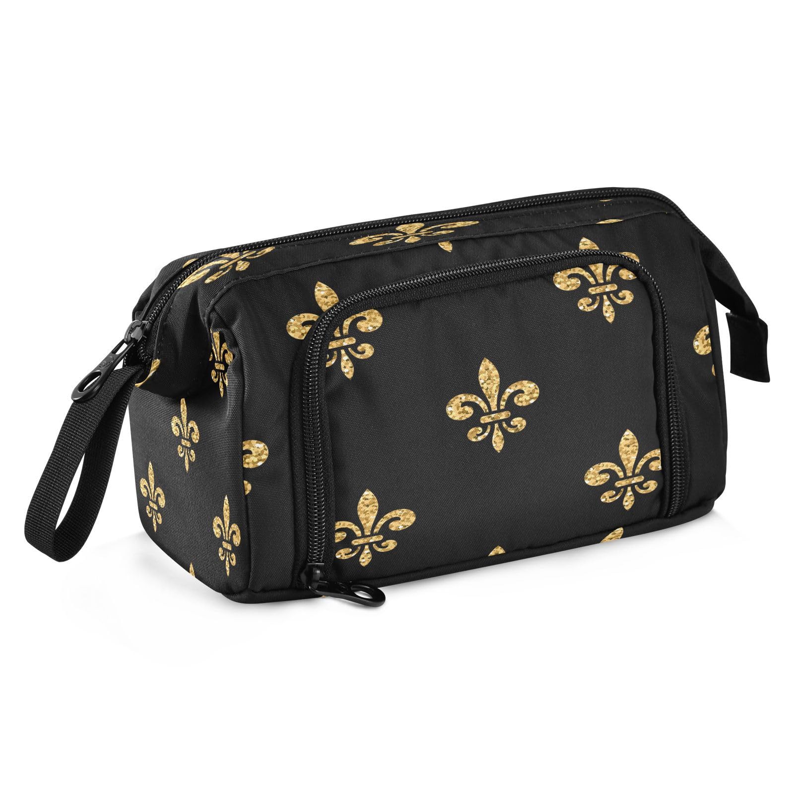 DEHOZO Portable Pencil Case Pen Bag with Zipper, Mardi Gras Fleur De Lis Large Pencil Pouch Pen Case Stationery Bag for Office School Student, Multifunctional Pen Box for Girl Boy Men Women