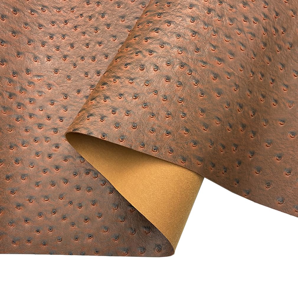 12x54 Inch Brown Ostrich Faux Leather for Upholstery Decoration,Embossed Textured Synthetic Fabric for DIY Bows Wallet Sewing Crafts