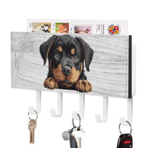 rottweiler key holder dog mom gift wall mount key hanger self adhesive key hanging rack rustic mail holder decorative for home office entryway 7x4 inch