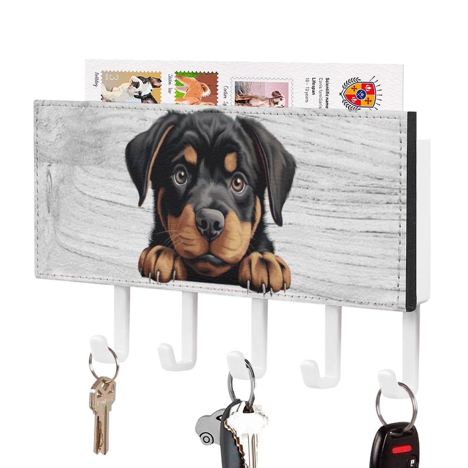 Rottweiler Key Holder Dog Mom Gift Wall Mount Key Hanger Self Adhesive Key Hanging Rack Rustic Mail Holder Decorative for Home Office Entryway 7x4 Inch