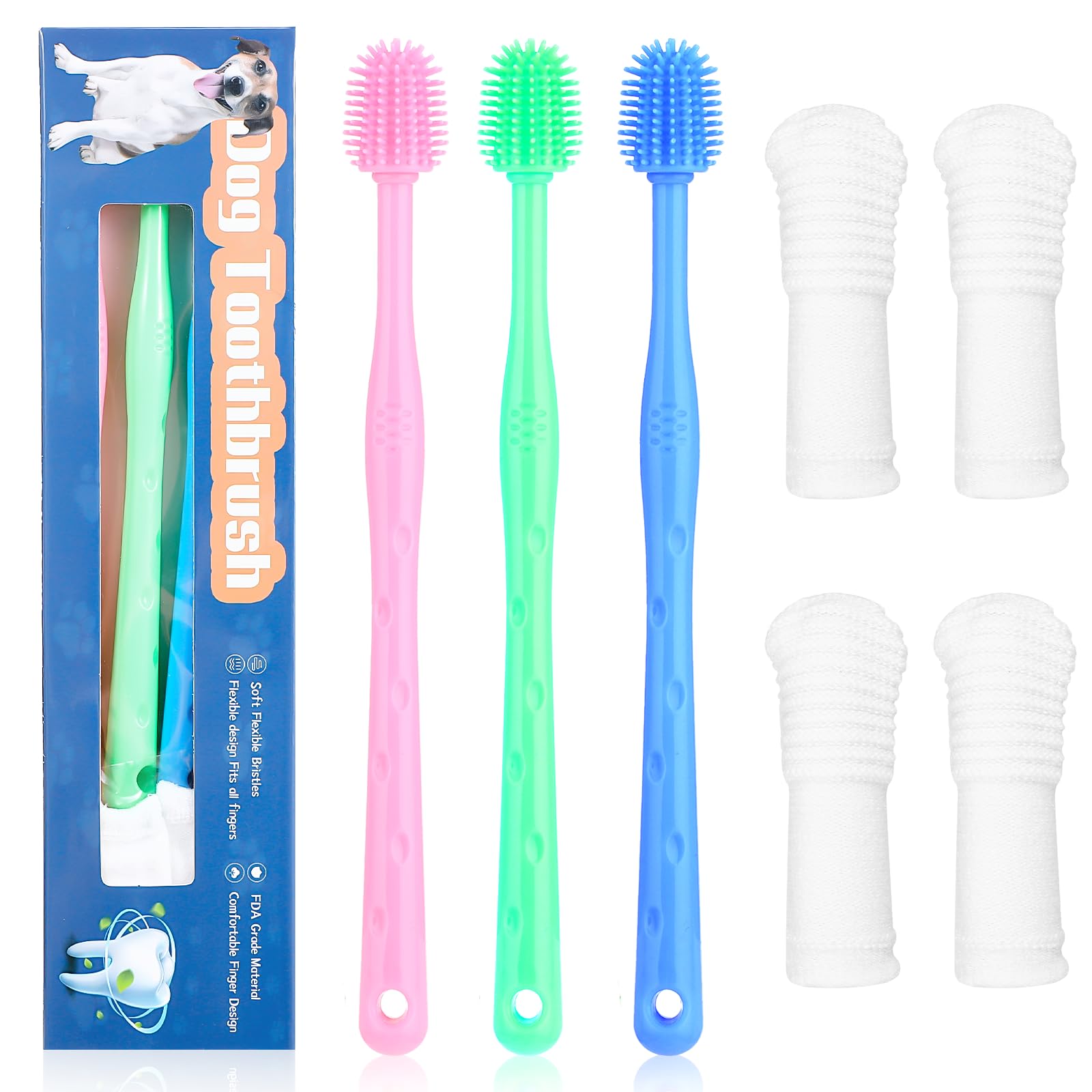 LLOUSSAK 7Pcs Dog Toothbrush Cat Toothbrush Small Dog Puppy Tooth Brushing Kit Finger Toothbrush 360 ° Dog Toothbrush for Puppy, Small Dog and Cat