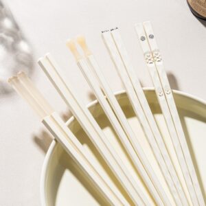 5 pairs chopsticks reusable, 9.57 inches premium japanese chinese non-slip fiberglass chopsticks dishwasher safe, lightweight chopsticks for party family hotel, cream yellow