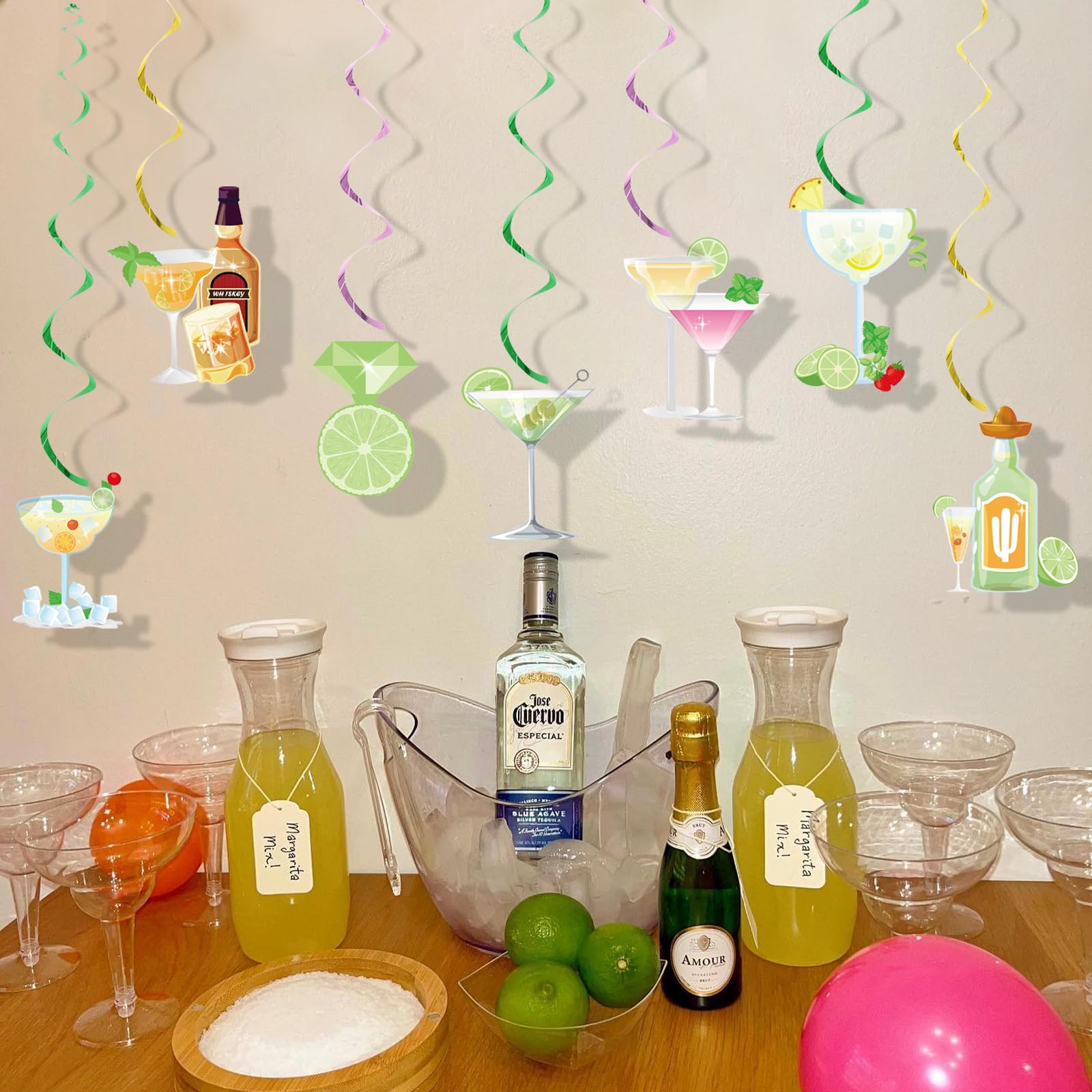 20 pcs Margs and Matrimony Bachelorette Hanging Swirls Party Decorations Margarita Martini Cocktail Birthday Party Decor Whirls Ceiling Swirls Mexican Fiesta Carnival Cinco De Mayo Party Streamers