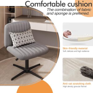 Armless Criss Cross Chair Comfy Office Chair with Lumbar Support Pillow Asjustable Height Home Office Desk Chair No Wheels Computer Chair Vanity Chair for Makeup Room, Living Room Chairs, Grey