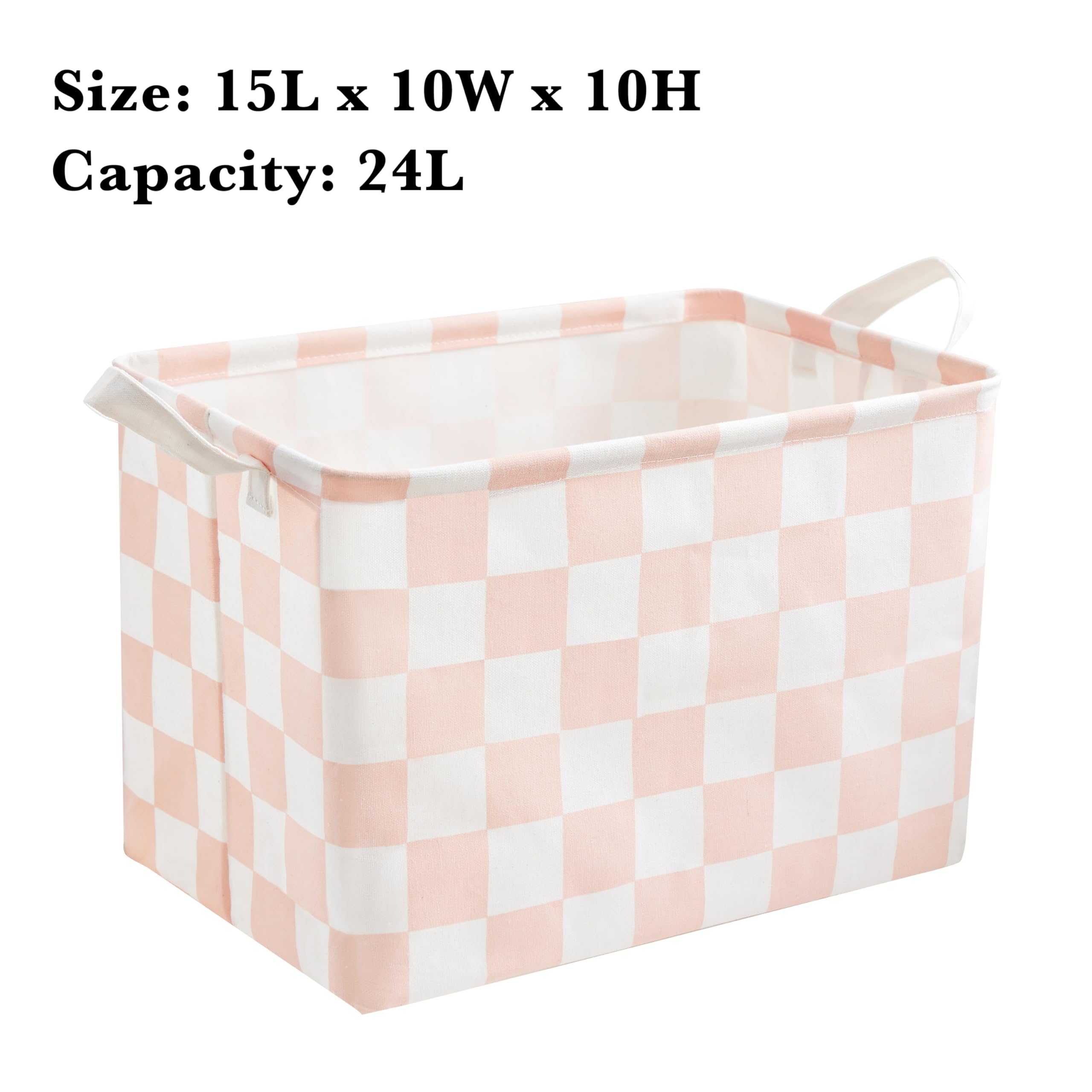 Ohocut Pink White Checkered Canvas Basket, Rectangular Organizing Decorative Storage Basket for Kids Girls Dog Cat Toy, Cute Aesthetic Checkered Room Decor for Home, Bedroom, Classroom, Shelves