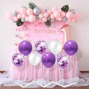 ZJDHPTY Balloon Stand with 10 Pcs Purple and White Balloons, Centerpiece Table Decorations for Birthday Bridal Shower Engagement Wedding Mother's Day New Years Decorations 2025 (Purple White 4pack)