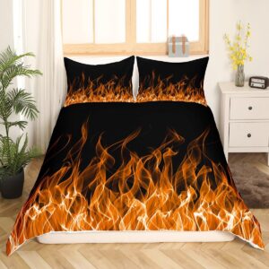 feelyou flame duvet cover set kawaii decor bedding set for kids boys women orange flame comforter cover set chic quilt cover with 2 pillowcases 3pcs bedding king