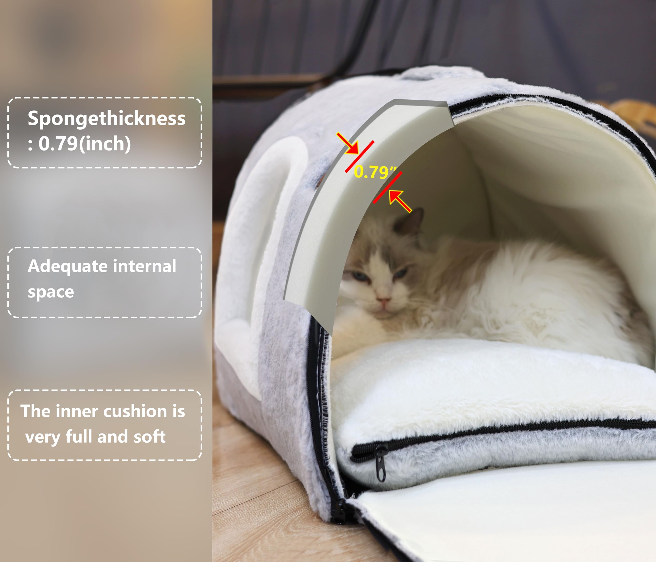 OMLIVLIES cat Bed cave-cat beds for Indoor Cats,Soft and Comfortable Cute cat Bed，cat House,with Removable Washable Cushioned Pillow,Enclosed cat Bed,Kitty cat hut、Hideaway,Small Dog Tent Grey