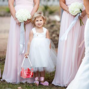 Pahdecor Clear Flower Girl Baskets for Wedding Acrylic Flower Basket With Pearl Handle Wedding Baskets for Flower Girls - Here Comes the Bride