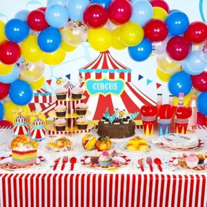 60pcs Carnival Circus Balloon 12 Inches Red Yellow and Blue Balloons with Rainbow Confetti Balloons for Birthday Party Carnival Theme Decorations