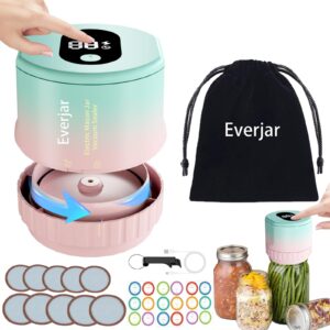 everjar - mason jar vacuum, electric mason jar vacuum sealing kit, 2 in 1fully automatic suction stop food storage vacuum sealer for wide mouth and regular mouth mason jars, black