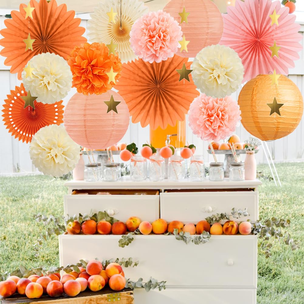 Beige Orange Peach Fall Party Decorations Boho Orange Peach Birthday Decorations Paper Fans Lanterns Peach and Cream Party Decorations for Autumn Baby Shower Bridal Shower Wedding Engagement Party