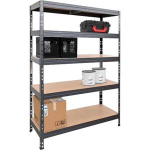 AR Shelving Heavy-Duty Garage Shelving, 5-Shelf Unit, 800-Lb. Capacity Per Shelf, 48in.W x 20in.D x 70in.H, Model# TR18S504KGGED9TG00