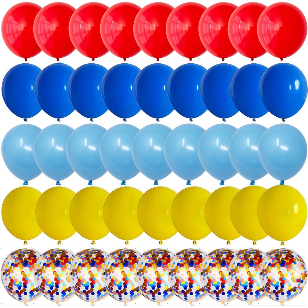 60pcs Carnival Circus Balloon 12 Inches Red Yellow and Blue Balloons with Rainbow Confetti Balloons for Birthday Party Carnival Theme Decorations