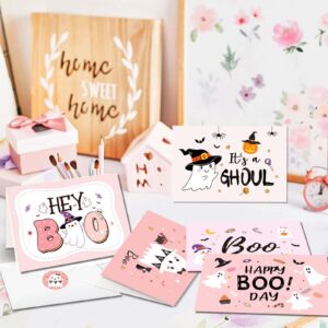 Kavoc 36Pcs Halloween Ghost Thank You Cards with Envelopes Pink Boo Ghost Pumpkin Pattern Greeting Cards for Baby Shower Halloween Party Invitation Supplies