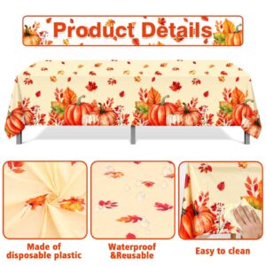 3 Pack Thanksgiving Tablecloth Disposable Fall Pumpkin Maple Plastic Tablecloths for Rectangle Tables Friendsgiving Waterproof Table Cover for Fall Decorations for Home, Thanksgiving Party Table Decor