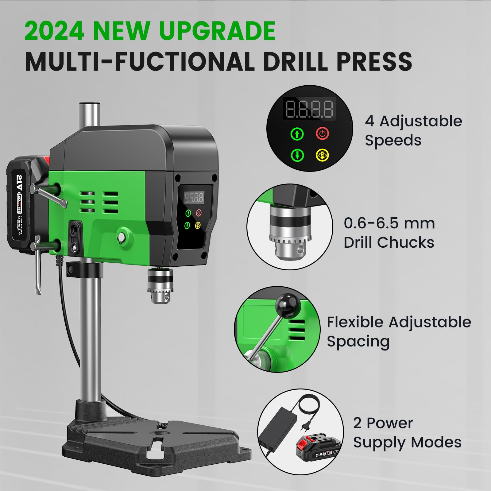 Taskstar Mini Drill Press,Benchtop Drill Press Electric & Battery Powered,2200/3000/3800/4600RPM Cordless Bench Drill Press, Adjustable Depth & Table B10 0.6-6.5mm