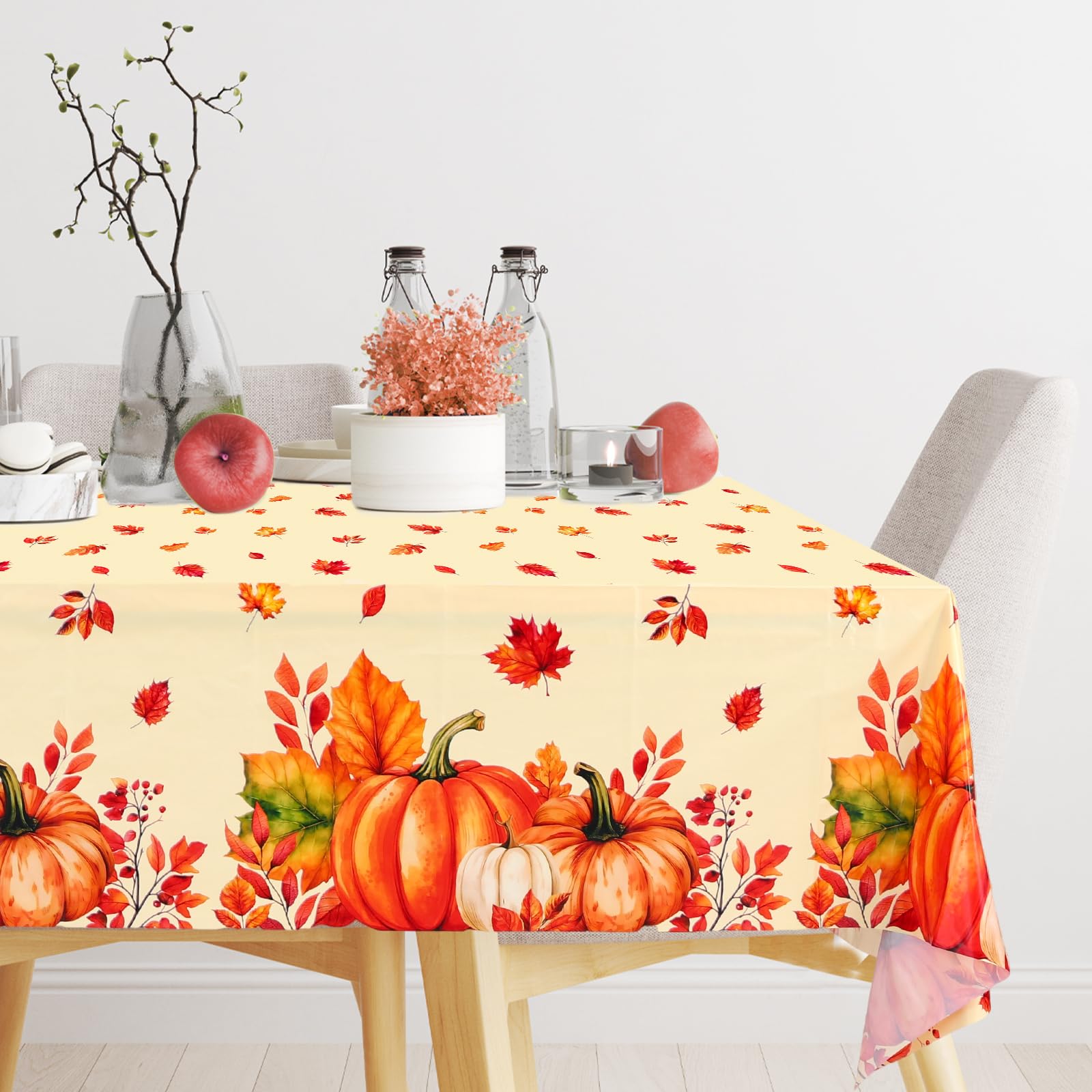 3 Pack Thanksgiving Tablecloth Disposable Fall Pumpkin Maple Plastic Tablecloths for Rectangle Tables Friendsgiving Waterproof Table Cover for Fall Decorations for Home, Thanksgiving Party Table Decor