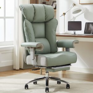 efomao big and tall office chair 450lbs, ergonomic office chair, executive office chair for heavy people, computer chair with foot rest, high back office chair, pu leather green office chair