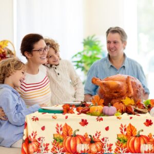 3 Pack Thanksgiving Tablecloth Disposable Fall Pumpkin Maple Plastic Tablecloths for Rectangle Tables Friendsgiving Waterproof Table Cover for Fall Decorations for Home, Thanksgiving Party Table Decor