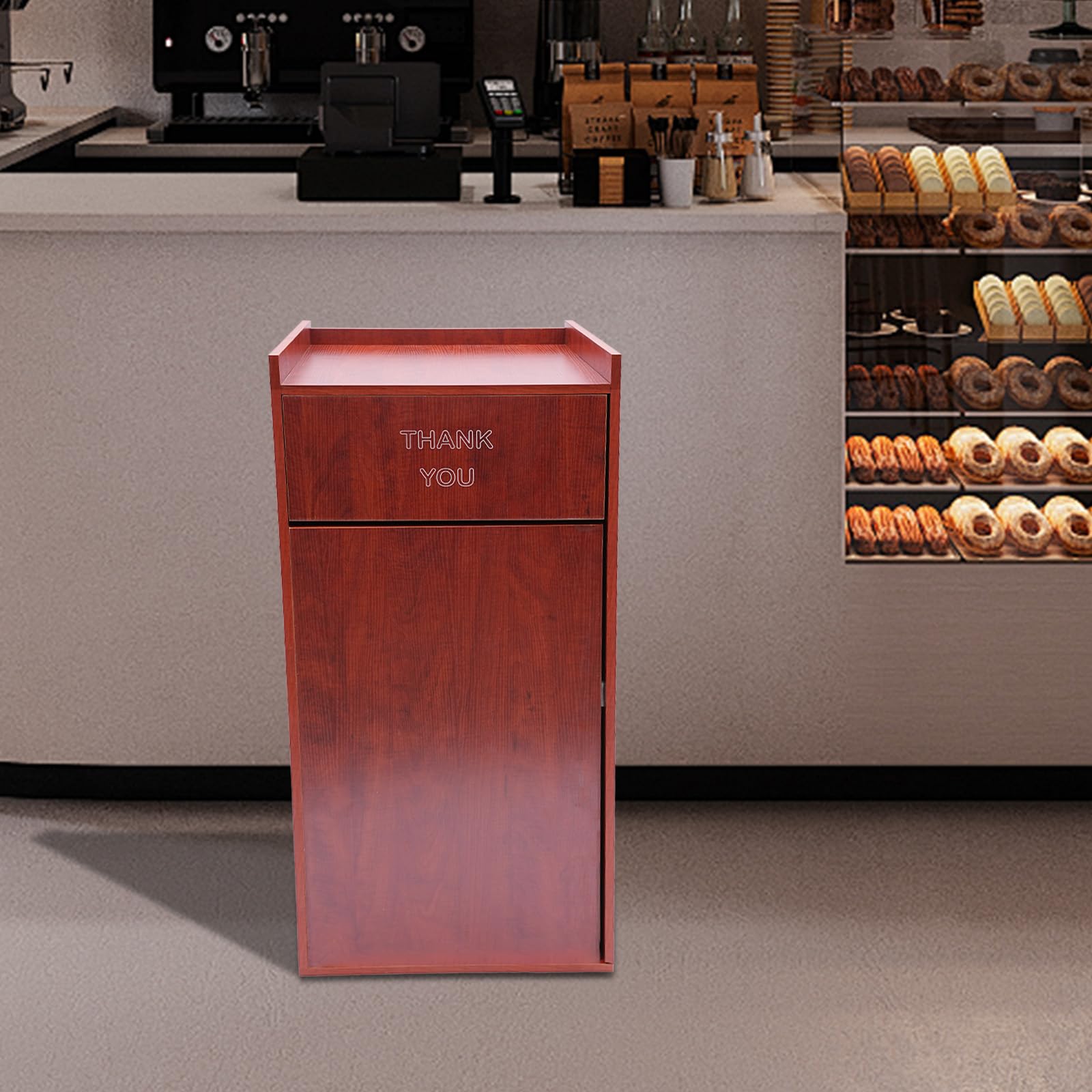 LOYALHEARTDY Restaurant Trash Can Cabinet Wood Commercial Trash Can 30L Trash Bin Cabinet Garbage Receptacle Indoor with Tray Holder for Restaurants Cafeterias Kitchen Mahogany