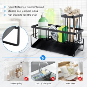 Tendry Sponge Holder for Kitchen Sink Caddy Organizer, Dish Soap Sponge Caddy with Brush Holder, Rustproof Sink Accessory with Dividers for Storage Kitchen Gadgets