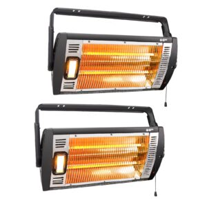 beyond heat electric garage heater 120v, 750/1500w ceiling mount space heater for garage, shop, patio with 90° adjustable tilt, dual quartz radiant, safety metal grille and overheat protection, 2-pack