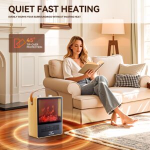 TEMPWARE Electric Fireplace Heater, 1500W Portable Space Heater, Fireplace with Realistic 3D Flame Effect and Overheating Safety Protection, Quiet and Safe for Indoor Use Office Bedroom, Oak