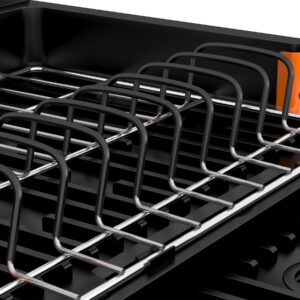 Dish Drying Rack - Expandable Large Dish Racks, Dish Drainer with Adjustable Water Outlet, Dish Rack for Kitchen Counter with Cutlery & Cup Holders, Black