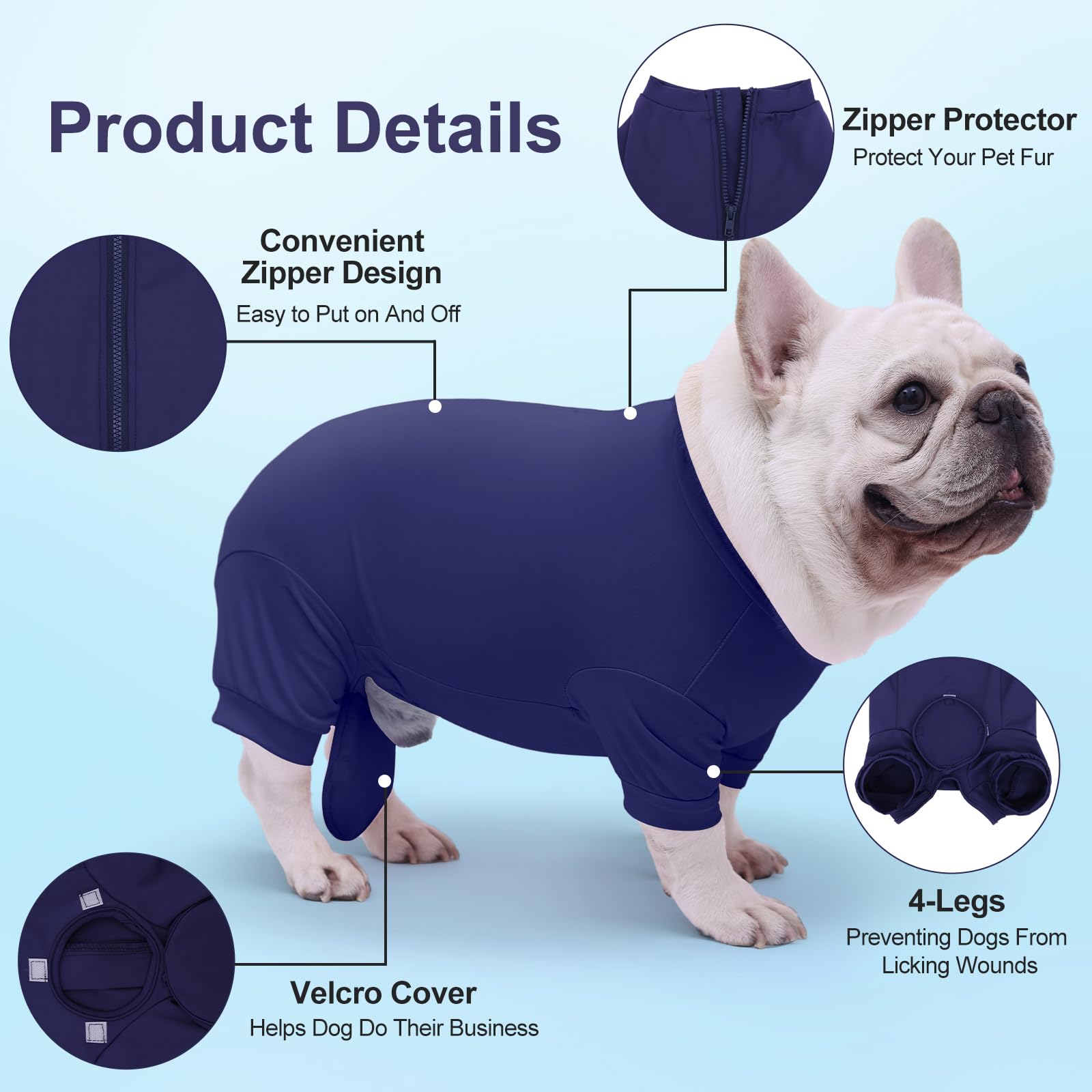 UNIPUP Dog Surgery Recovery Suit After Spay, Blue Dogs Surgical Recovery Suit, Highly-Stretchy Dog Onesie, Pet After Surgery Wear Substitute E-Collar & Cone