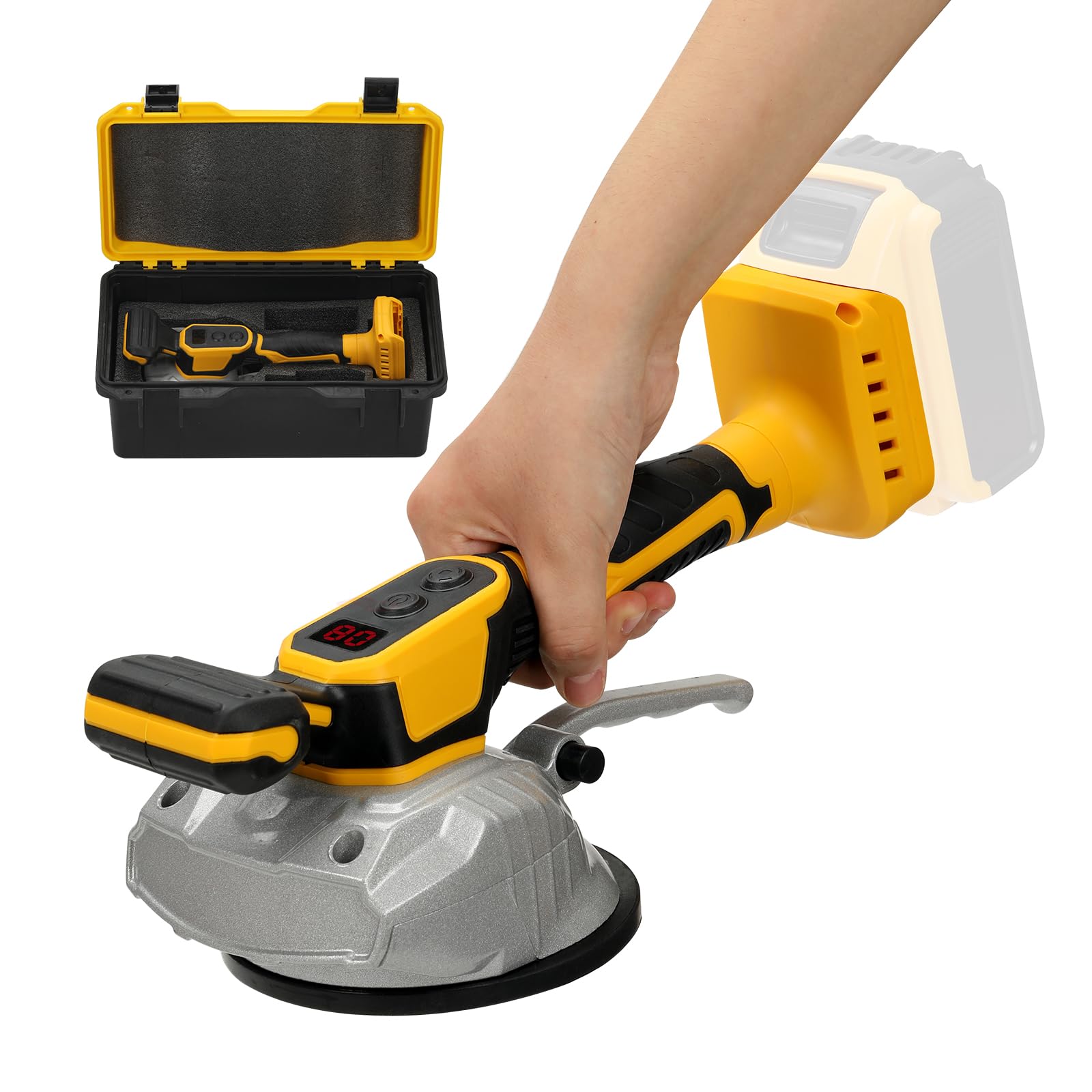 HUICCN Cordless Tile Vibration Leveling Machine for Dewalt 20V Battery, Portable Tile Vibrator Tool with 8 Adjustable Speed Digital Display for Floor Wall (Battery Not Included)