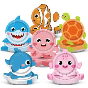 60pcs ocean animal party paper plates sea animal shaped plates party supplies under the sea tableware for kids boys girls birthday preschool classroom underwater creatures baby shower party favors 7"