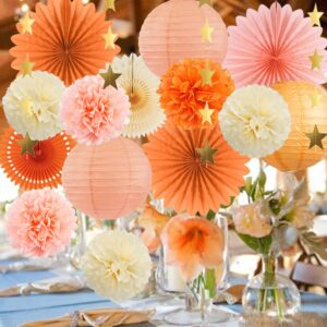 Beige Orange Peach Fall Party Decorations Boho Orange Peach Birthday Decorations Paper Fans Lanterns Peach and Cream Party Decorations for Autumn Baby Shower Bridal Shower Wedding Engagement Party