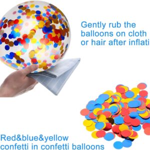 60pcs Carnival Circus Balloon 12 Inches Red Yellow and Blue Balloons with Rainbow Confetti Balloons for Birthday Party Carnival Theme Decorations