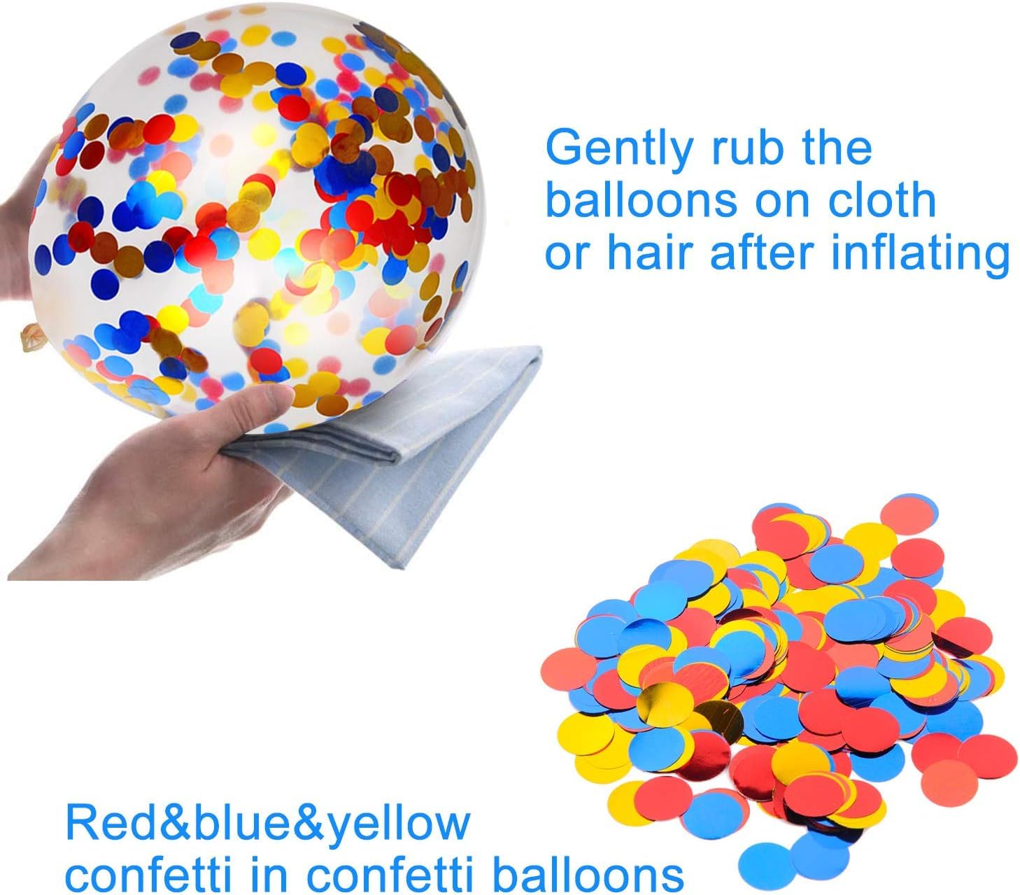 60pcs Carnival Circus Balloon 12 Inches Red Yellow and Blue Balloons with Rainbow Confetti Balloons for Birthday Party Carnival Theme Decorations