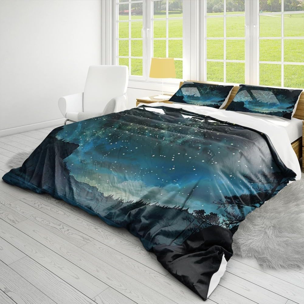 Aimery Starry Night Duvet Cover Set - Enchanting Starry Sky Design, Luxurious Microfiber Comforter for All Seasons with Captivating Celestial Patterns (King (104"x90"),04)