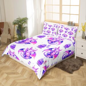 Feelyou Cartoon Dragon Bedding Set Twin Size Kids Dragon Egg Print Comforter Cover Set for Boys Girls Wild Animal Duvet Cover 3D Dragon Purple Bedspread Cover Room Decor Quilt Cover