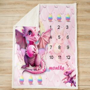 Feelyou Kids Pink Dragon Fleece Throw Blanket Dragon Eggs Sherpa Blanket Baby 30"x40" for Boys Girls Teens Bedroom Decor Dragon Scale Plush Blanket Educational Theme Pink Fuzzy Blanket