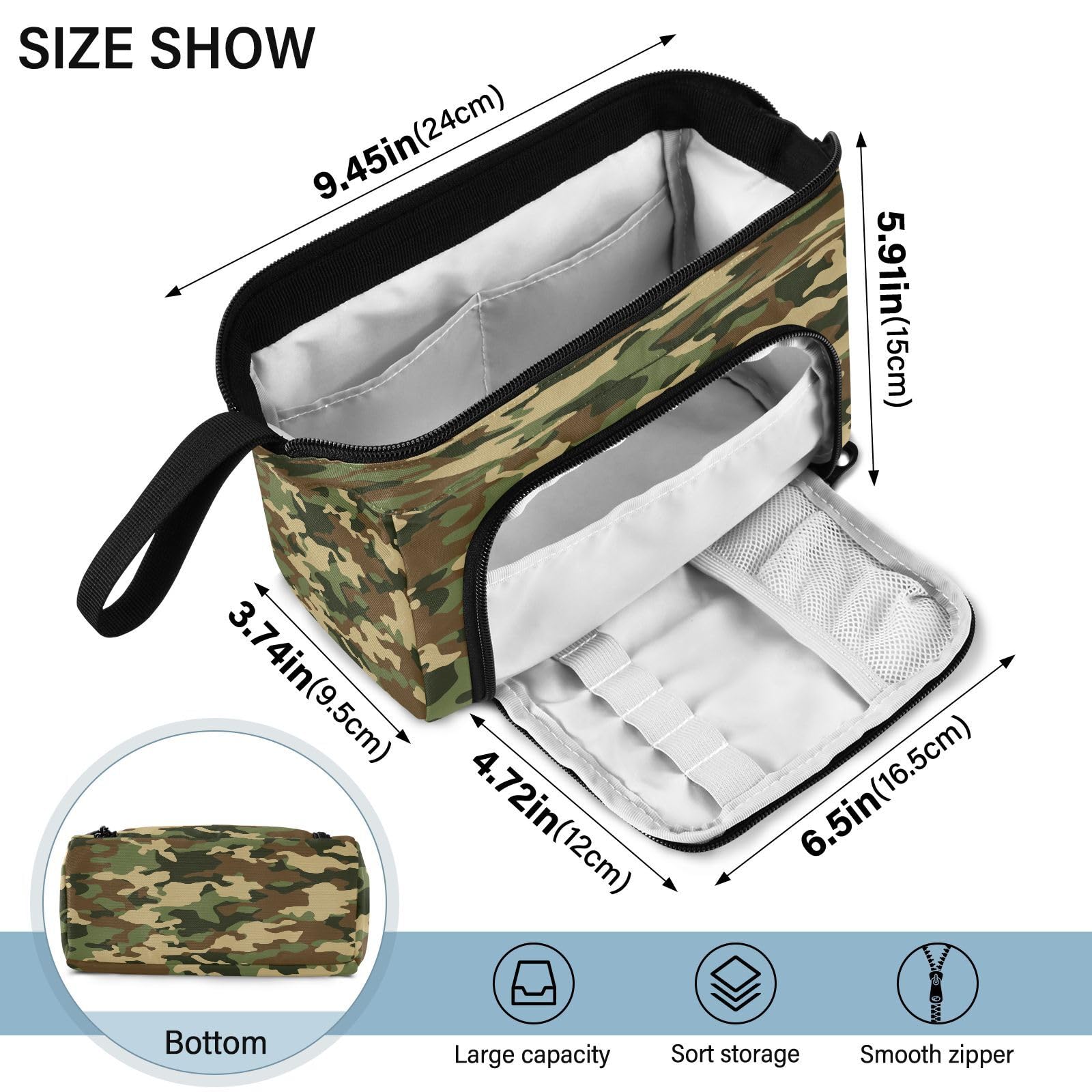 DEHOZO Portable Pencil Case Pen Bag with Zipper, Military Camo Camouflage Large Pencil Pouch Pen Case Stationery Bag for Office School Student, Multifunctional Pen Box for Girl Boy Men Women