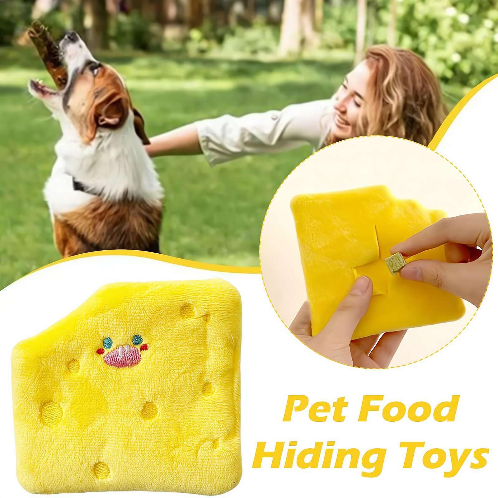 Dog Toy, Squeaky Dog Toys,Dog Puzzle Toys, Puppy Chew Toys,Cheese Shape Food Puzzle Toys for Cats Dogs,Food Themed Squeaker Chew Toy, Great for Puppies & Small, Medium Dogs (Yellow)